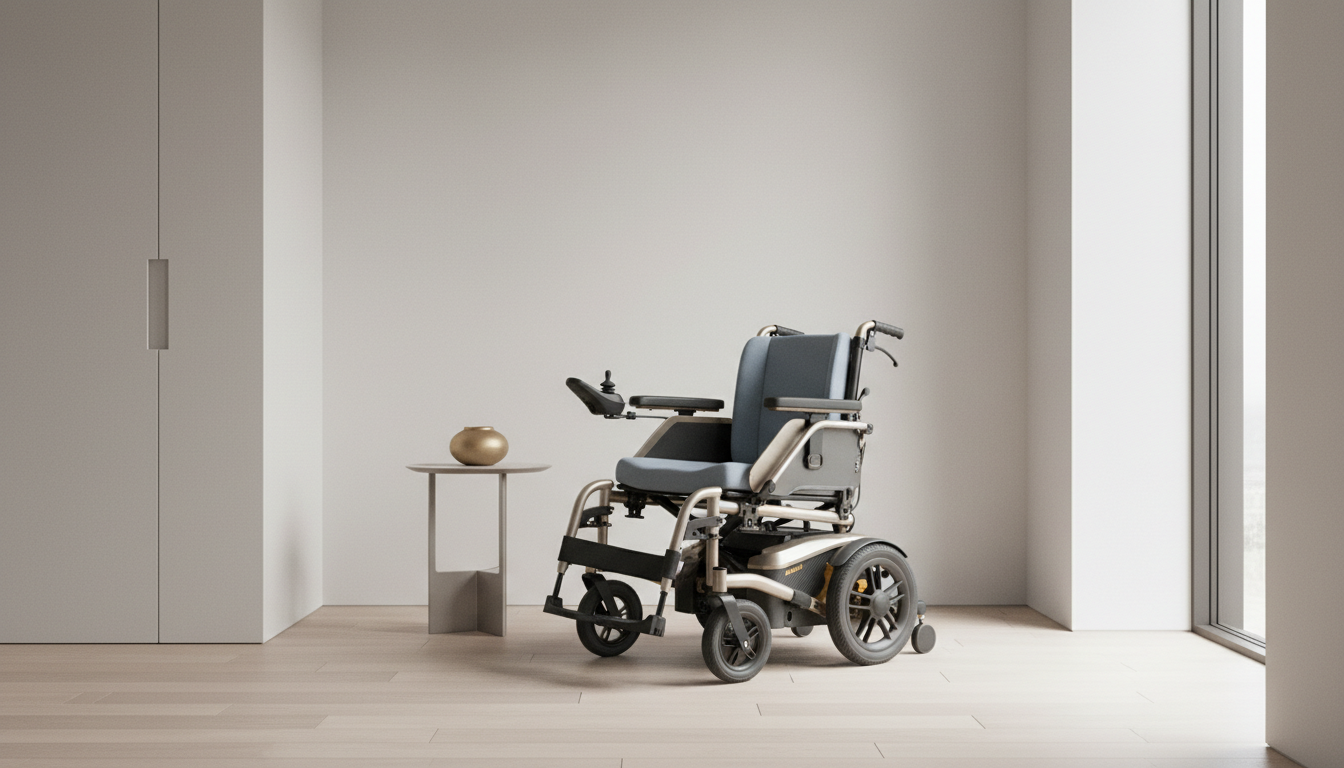 A powered wheelchair being inspected against its specification